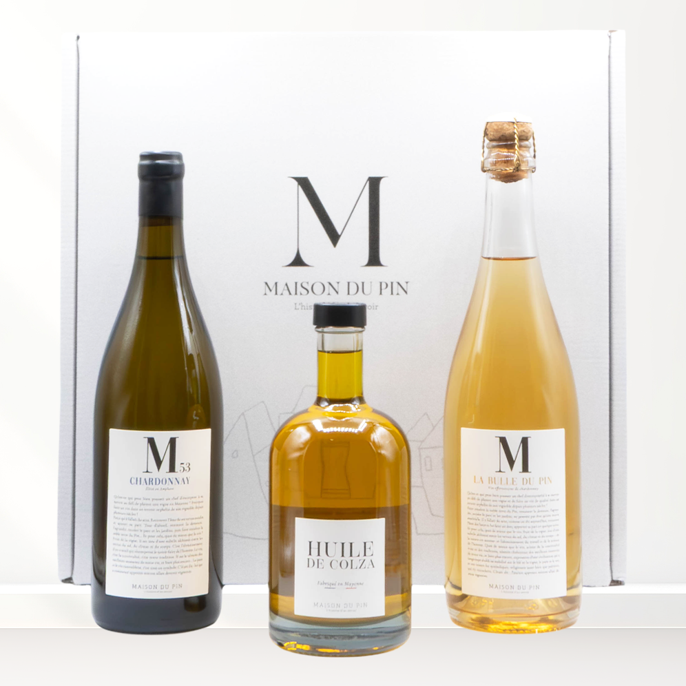 Coffret de 3 bouteilles : M53 Chardonnay + Bulle du Pin + huile de colza